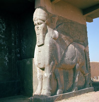 Winged human-headed bull, Neo-Assyrian Period, reign of Ashurnasirpal II by Assyrian